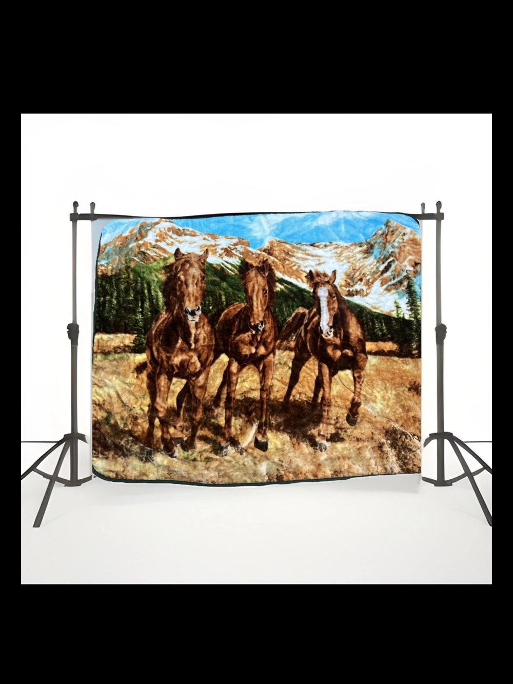 Throw Blanket Gallatin Horses Spring Run Mountains Stallions Soft Size 50”x60”